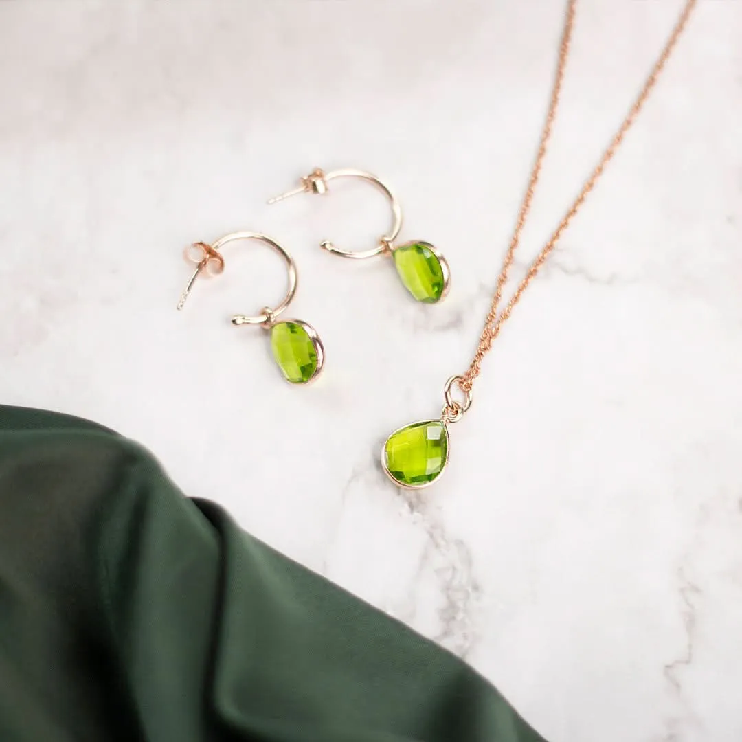 Peridot Charm Necklace | Rose Gold August