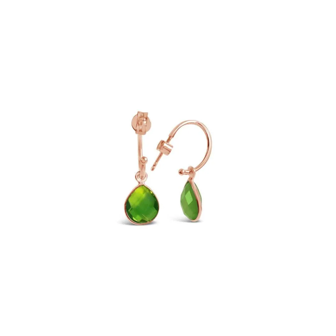 Peridot Drop Hoop Earrings | Rose Gold - August