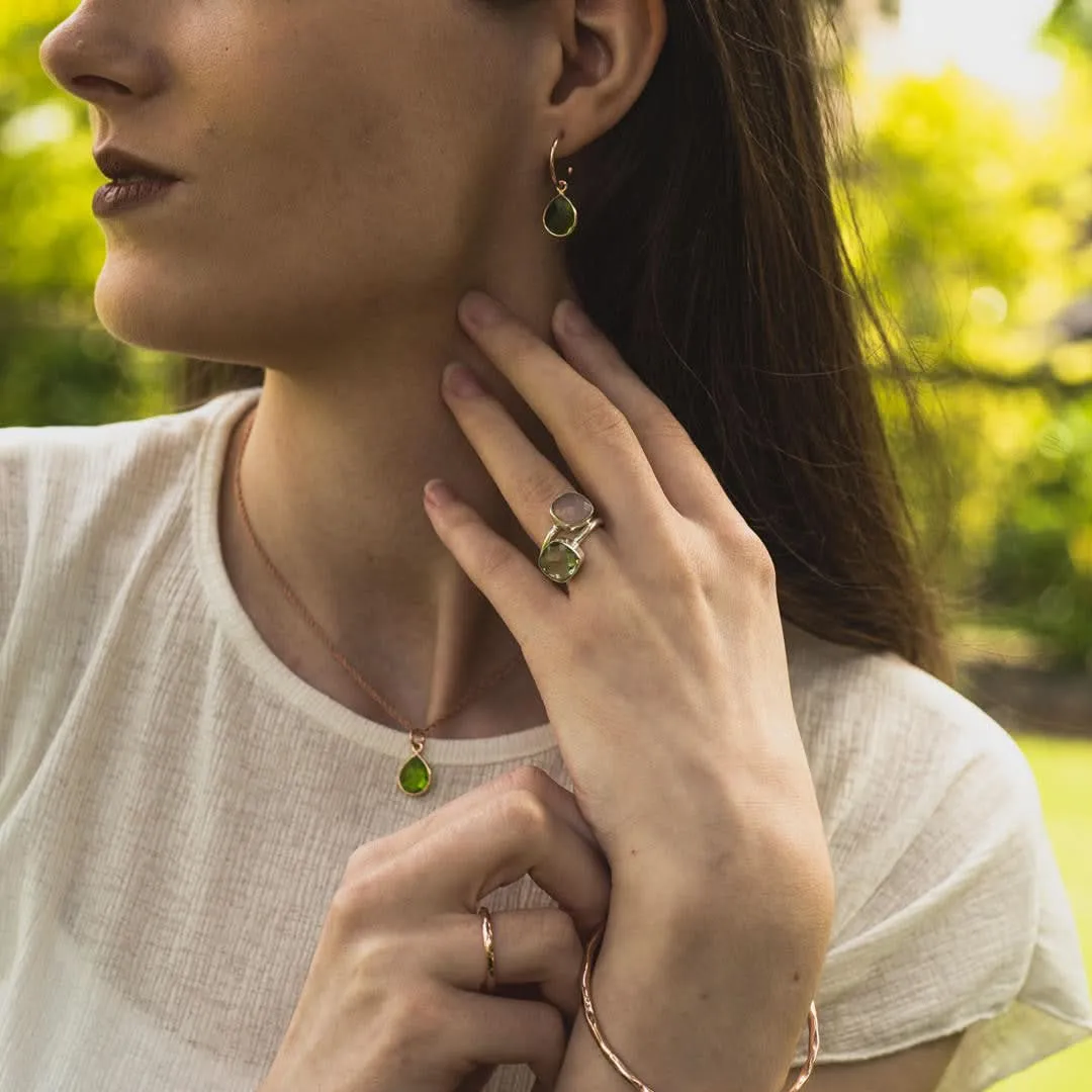 Peridot Drop Hoop Earrings | Rose Gold - August