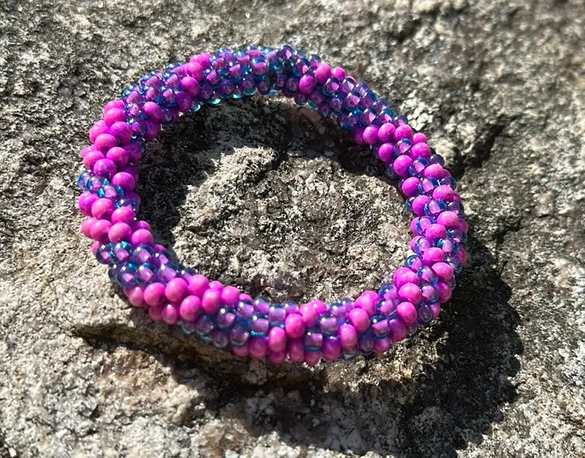Pink & blue crocheted bracelet