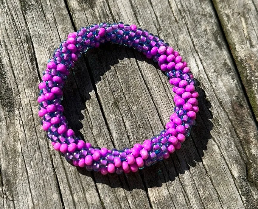 Pink & blue crocheted bracelet