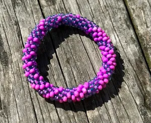 Pink & blue crocheted bracelet