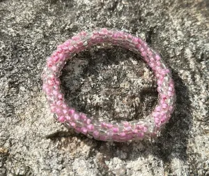 Pink& clear crocheted bracelet