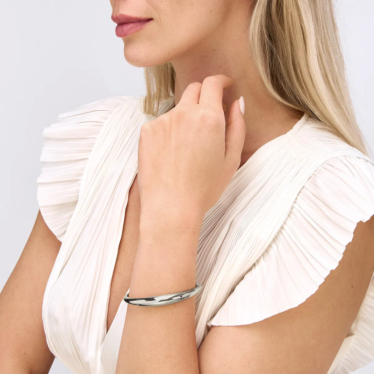 Polished Dome Bangle | Box Lock | 14K White Gold | Bracelet - by Dazyle