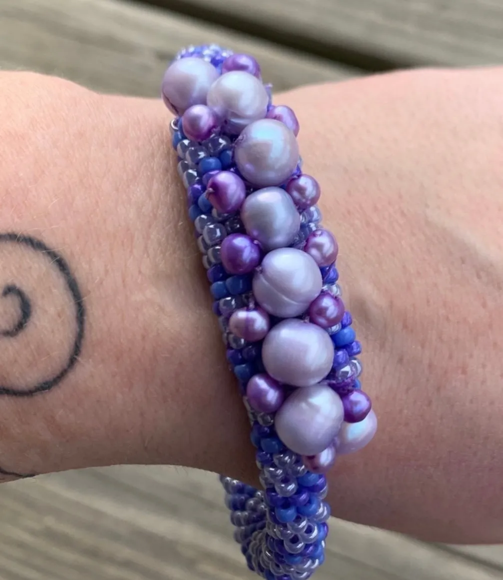 Purple pearl crocheted bracelet