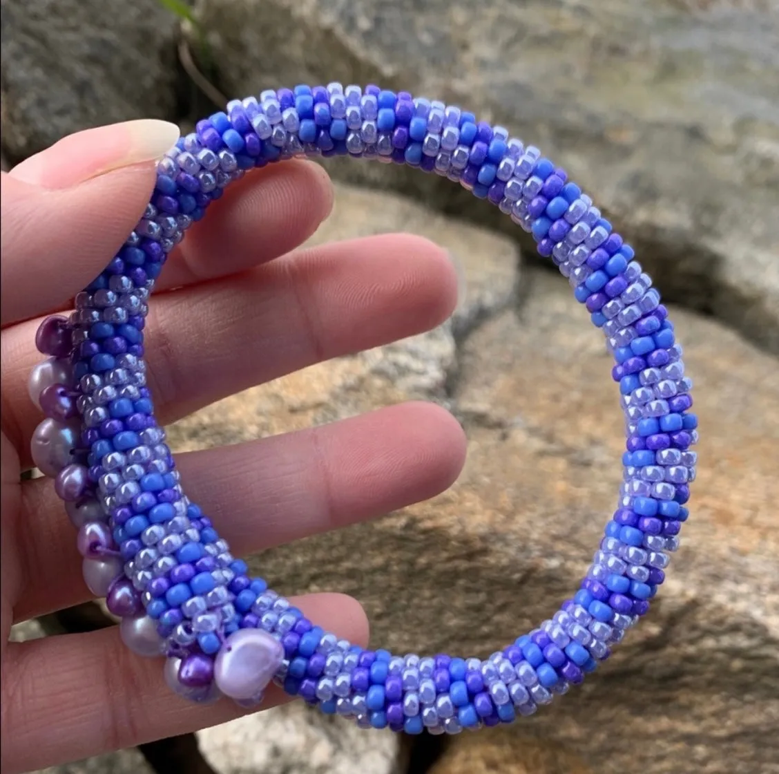 Purple pearl crocheted bracelet