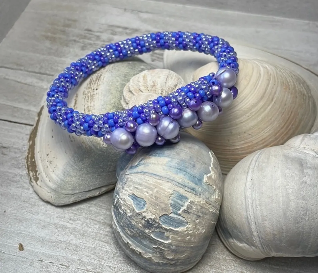Purple pearl crocheted bracelet