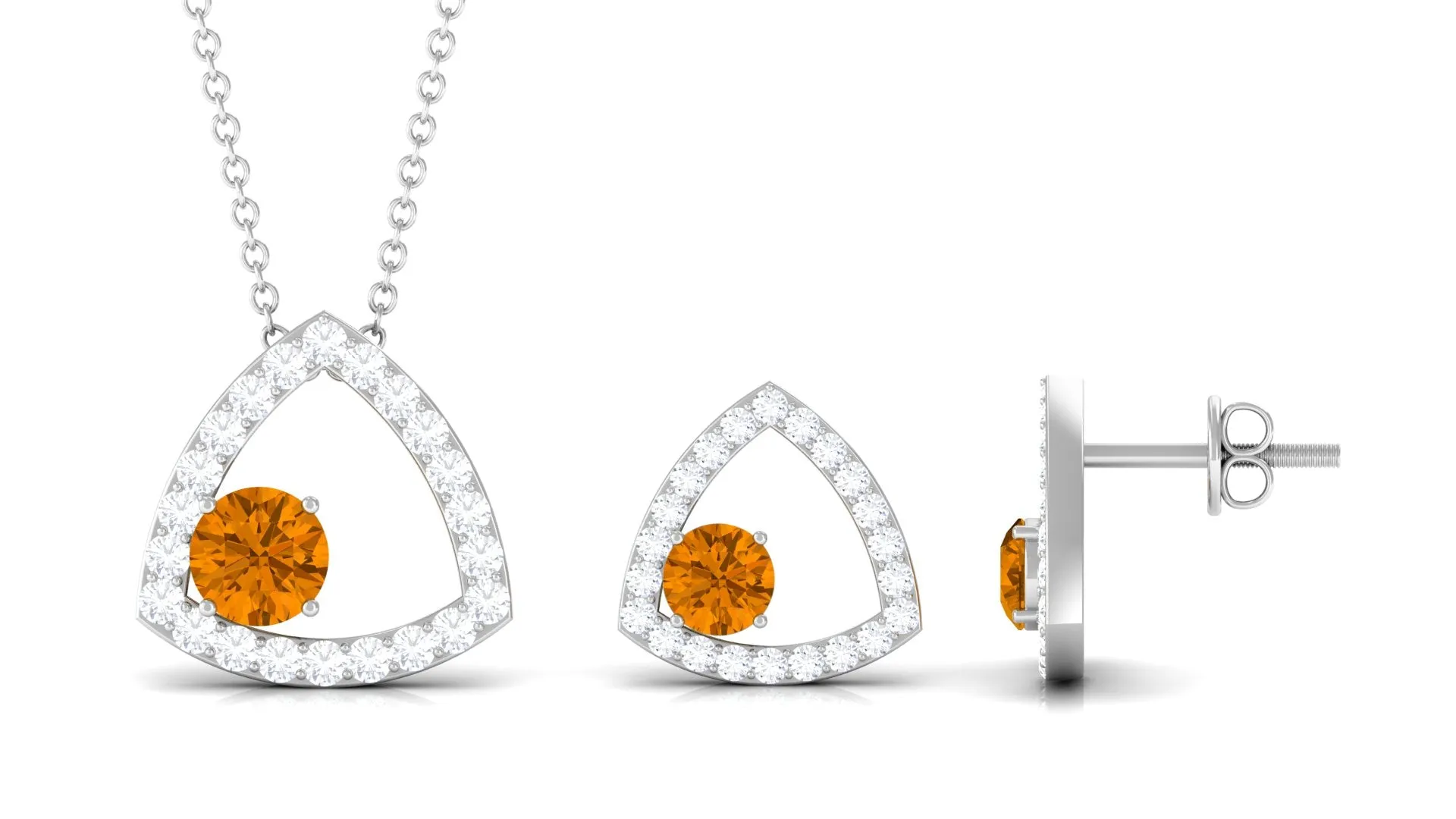 Real Citrine and Moissanite Open Triangle Jewelry Set