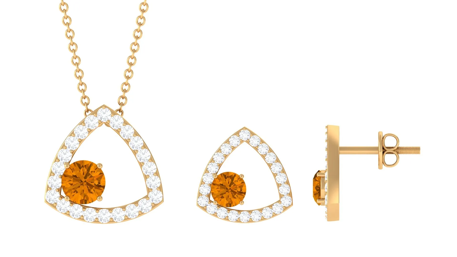Real Citrine and Moissanite Open Triangle Jewelry Set