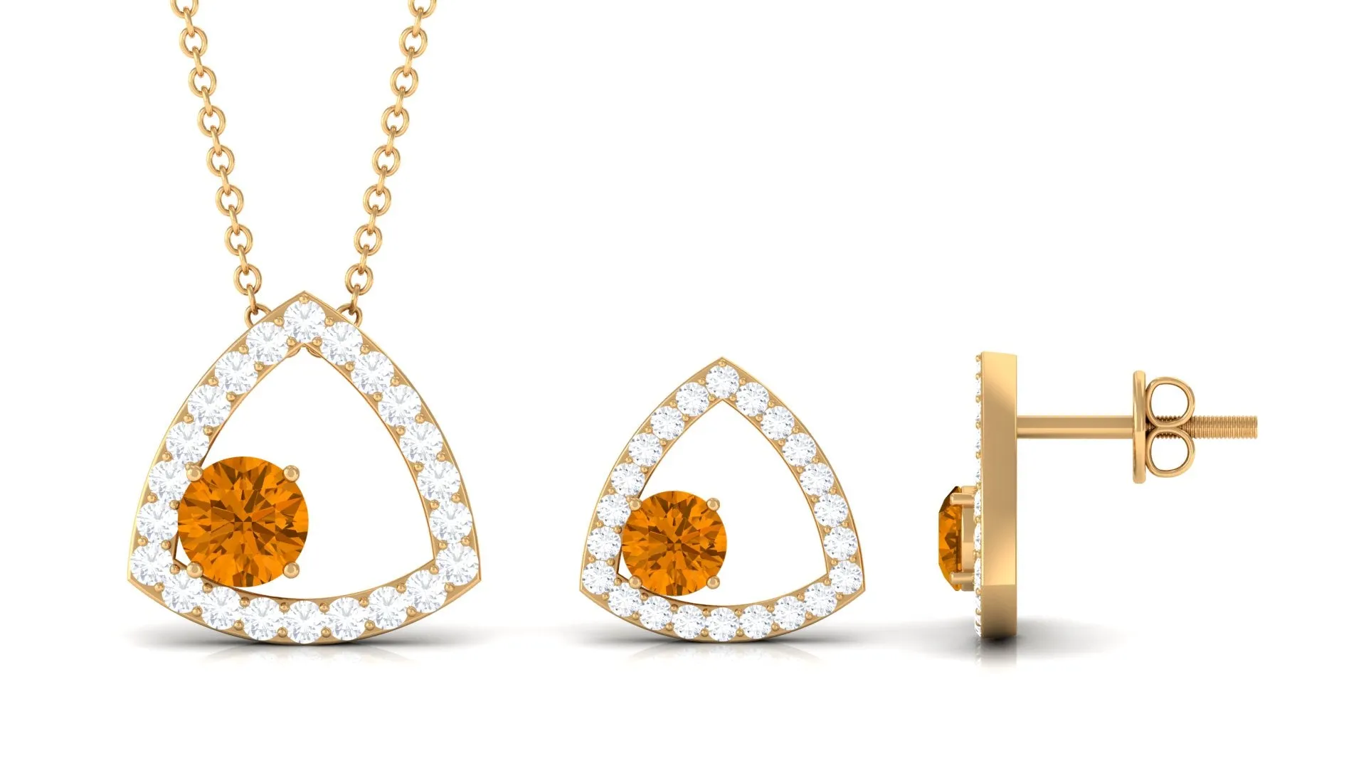 Real Citrine and Moissanite Open Triangle Jewelry Set