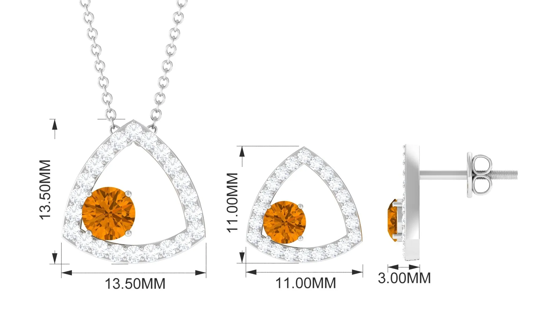 Real Citrine and Moissanite Open Triangle Jewelry Set
