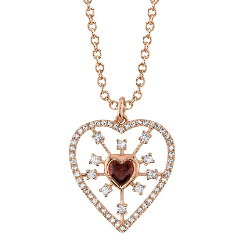 Red Garent & Diamond Heart Necklace