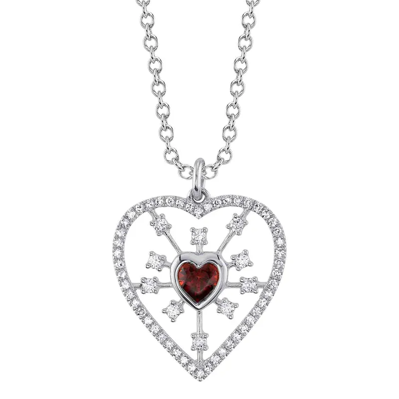 Red Garent & Diamond Heart Necklace