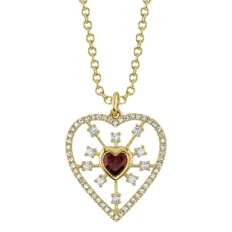 Red Garent & Diamond Heart Necklace