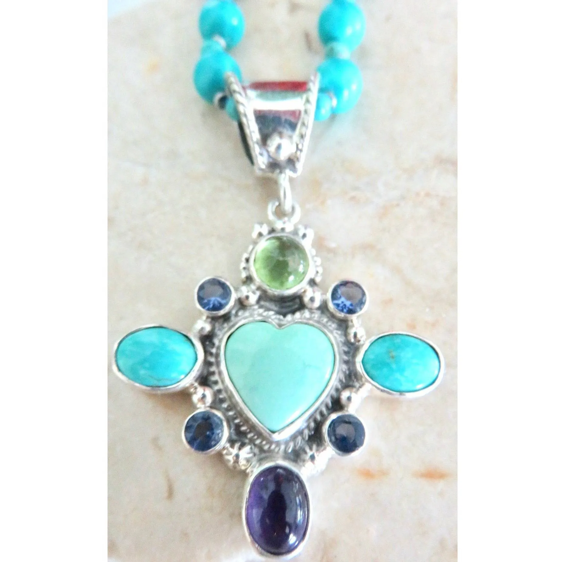 REVE Turquoise & Sterling Silver Gemstone Heart Necklace