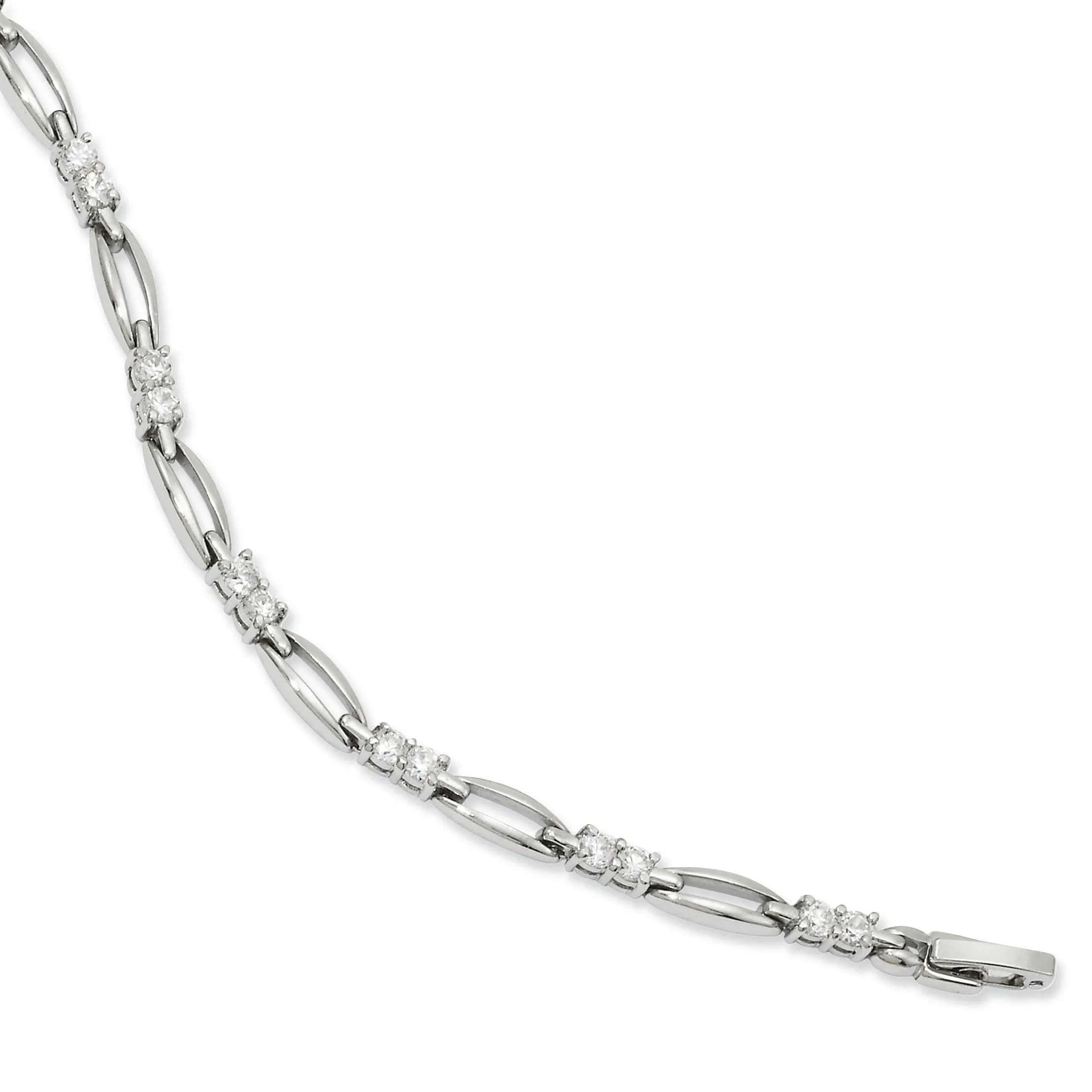 Rhodium Plated Link Cubic Zirconia Bracelet