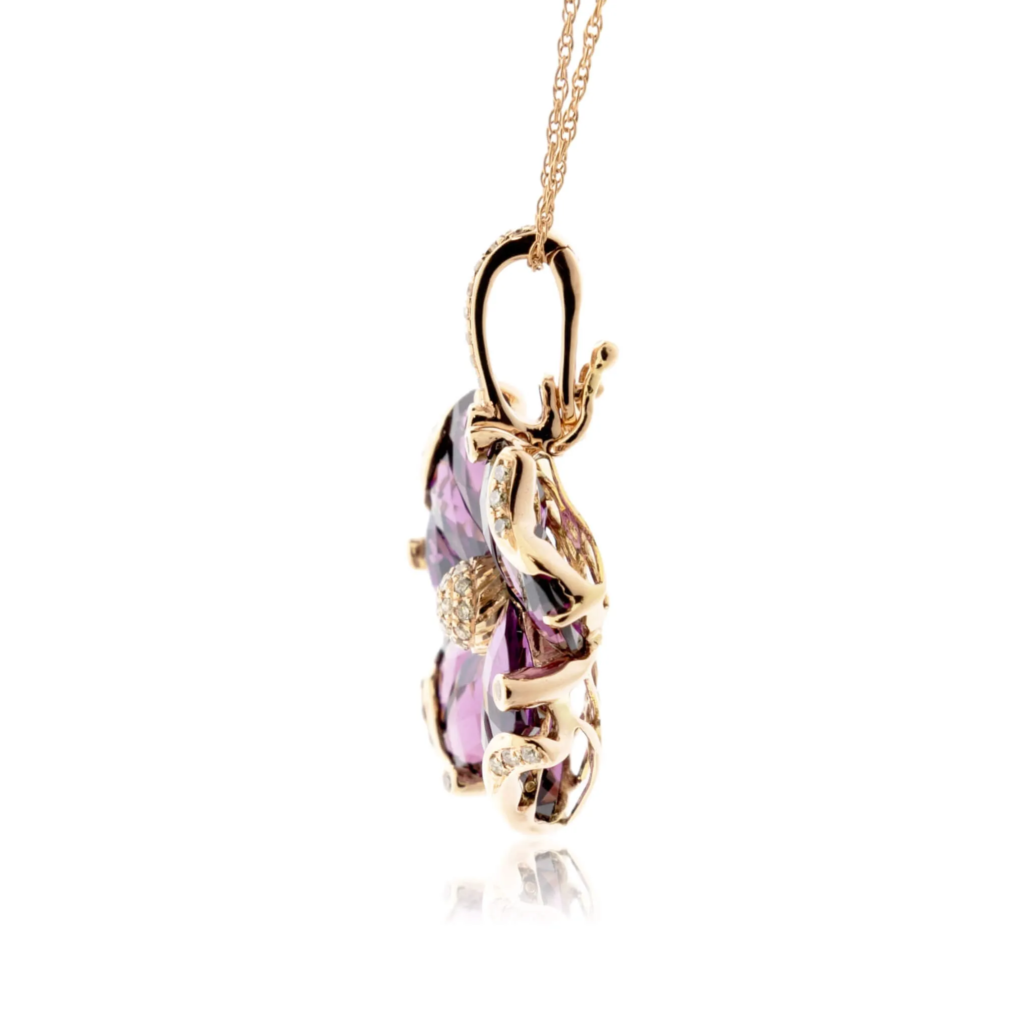 Rhodolite Garnet and Diamond Flower Style Drop Pendant