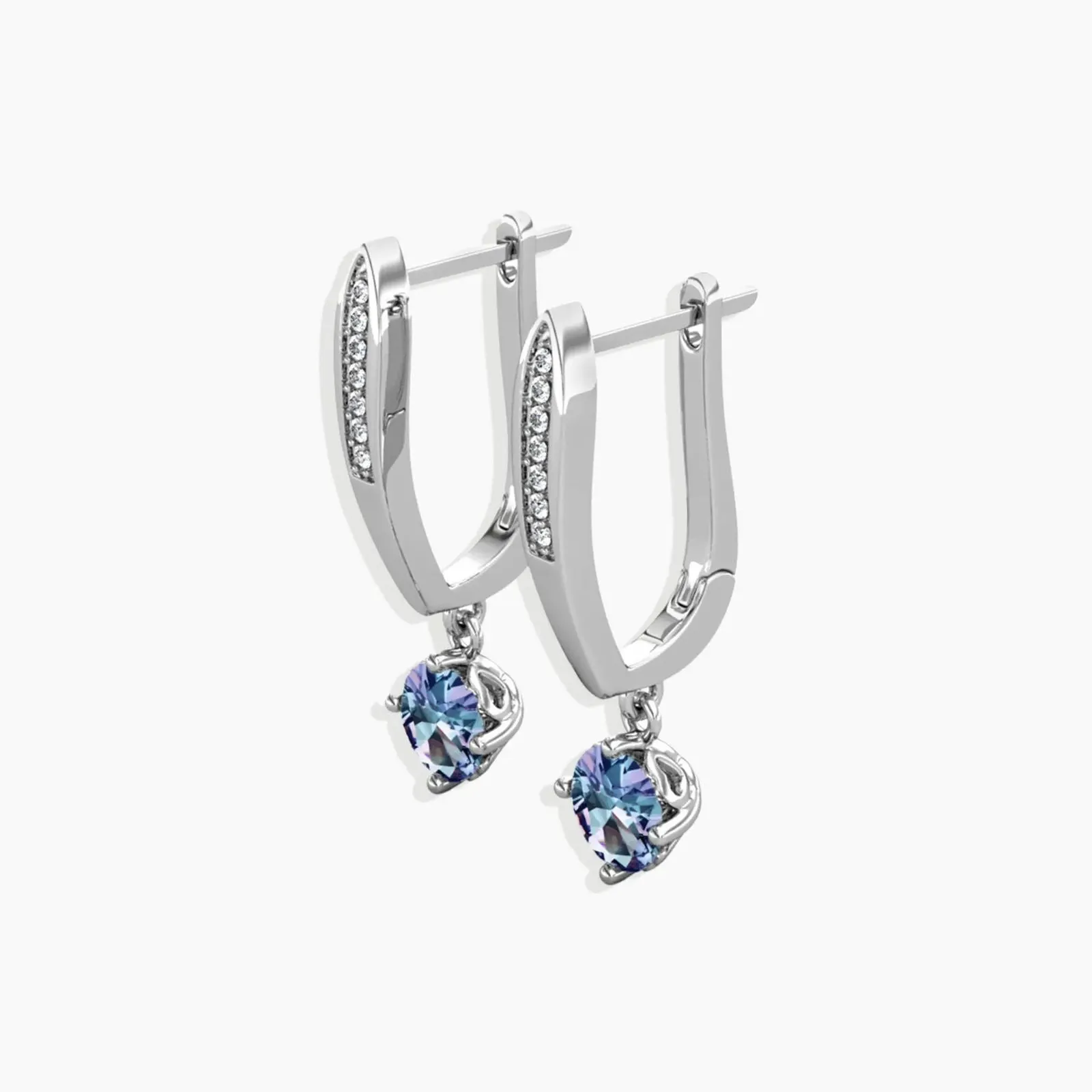 Round Alexandrite Drop Hoop Earrings in Silver - Irosk Australia ®