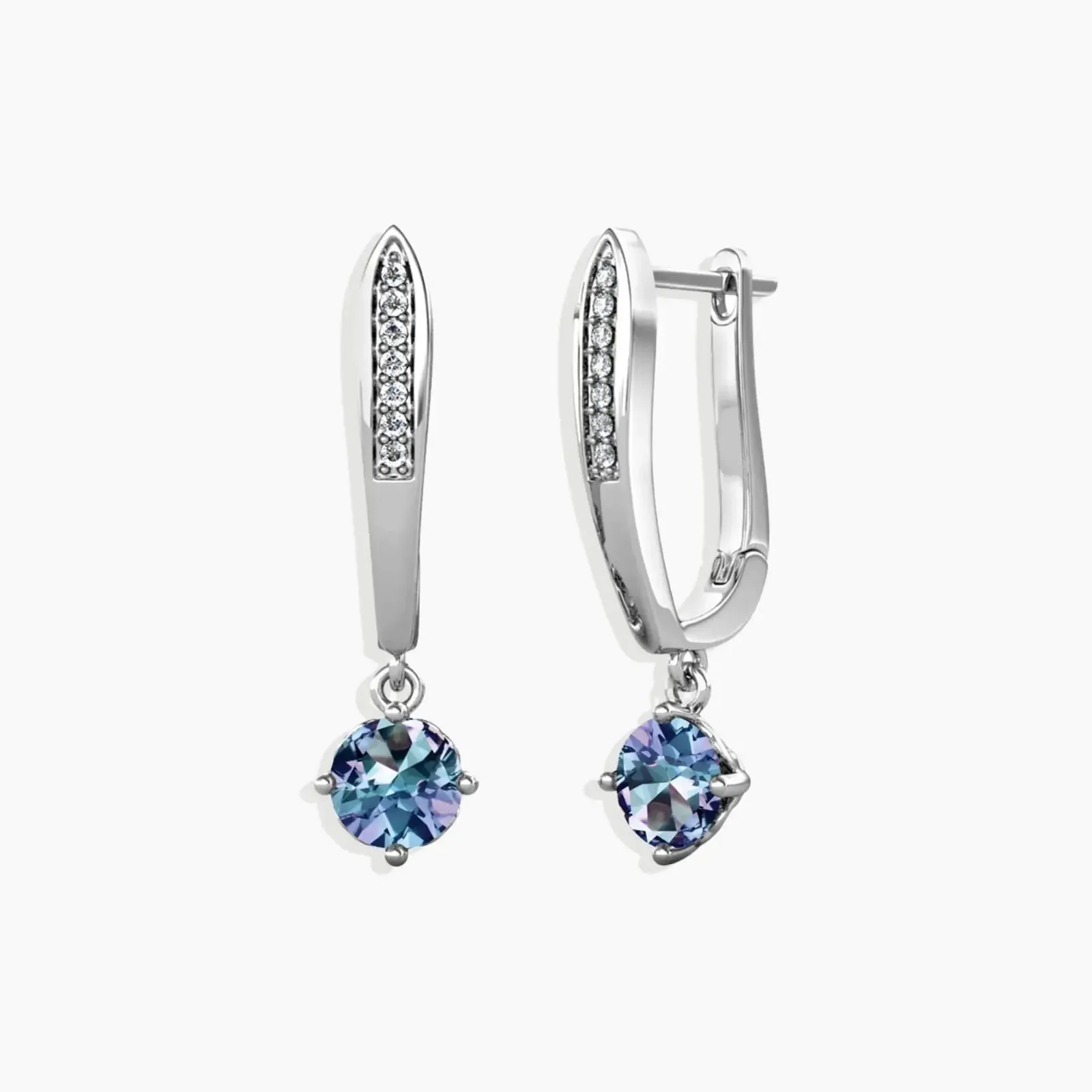 Round Alexandrite Drop Hoop Earrings in Silver - Irosk Australia ®