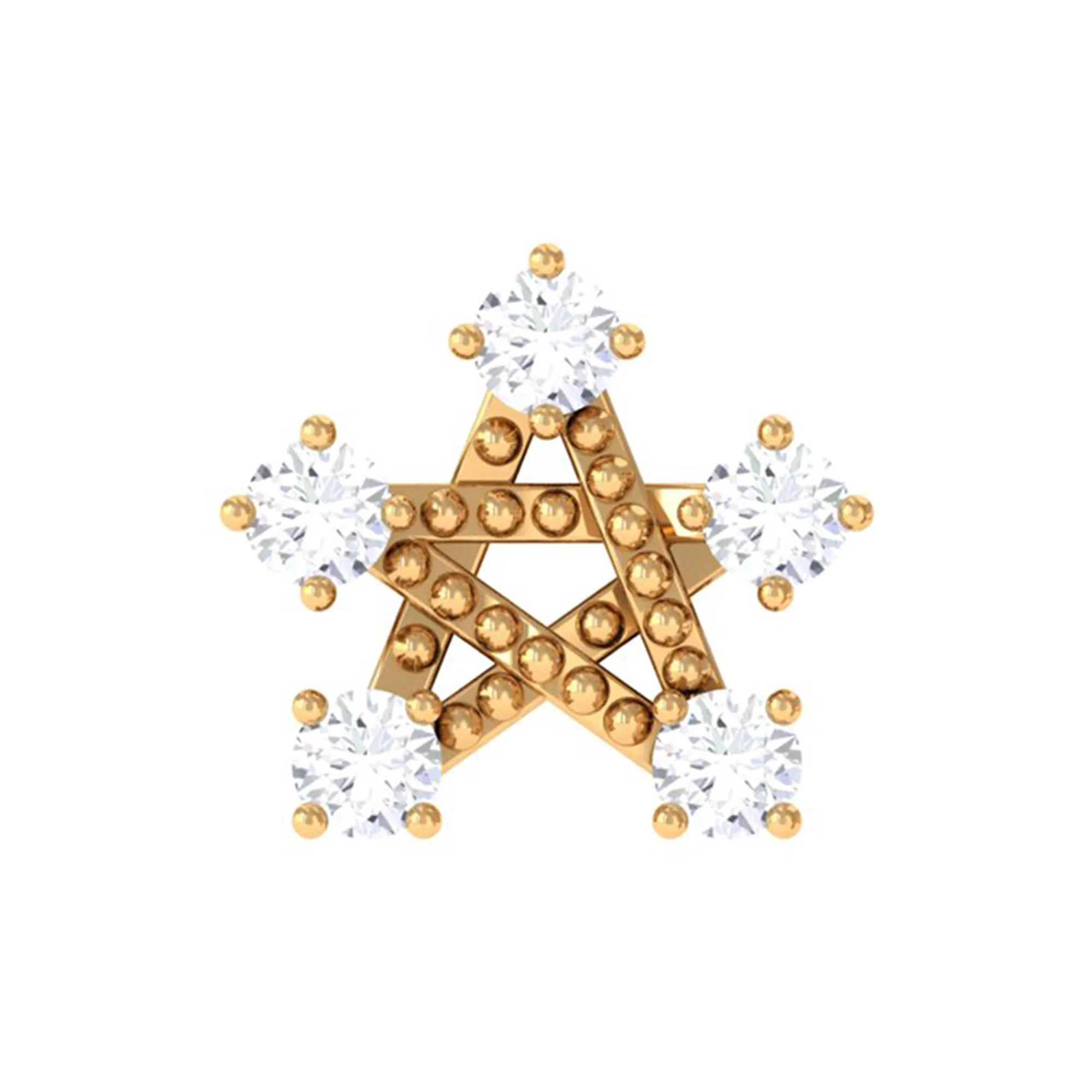 Round Moissanite Gold Star Earring for Helix Piercing