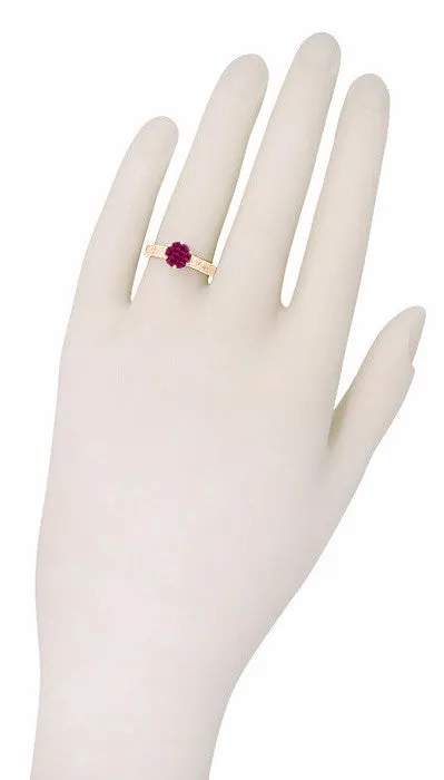 Scroll Filigree Art Deco Crown 1.5 Carat Rhodolite Garnet Solitaire Engagement Ring in 14 Karat Rose ( Pink ) Gold