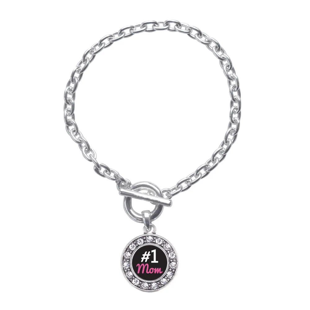 Silver #1 Mom Circle Charm Toggle Bracelet