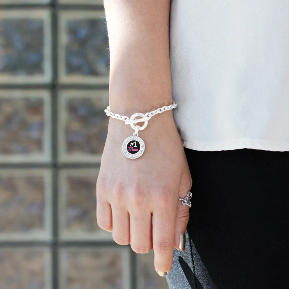 Silver #1 Mom Circle Charm Toggle Bracelet