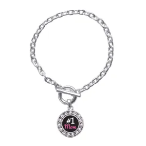 Silver #1 Mom Circle Charm Toggle Bracelet