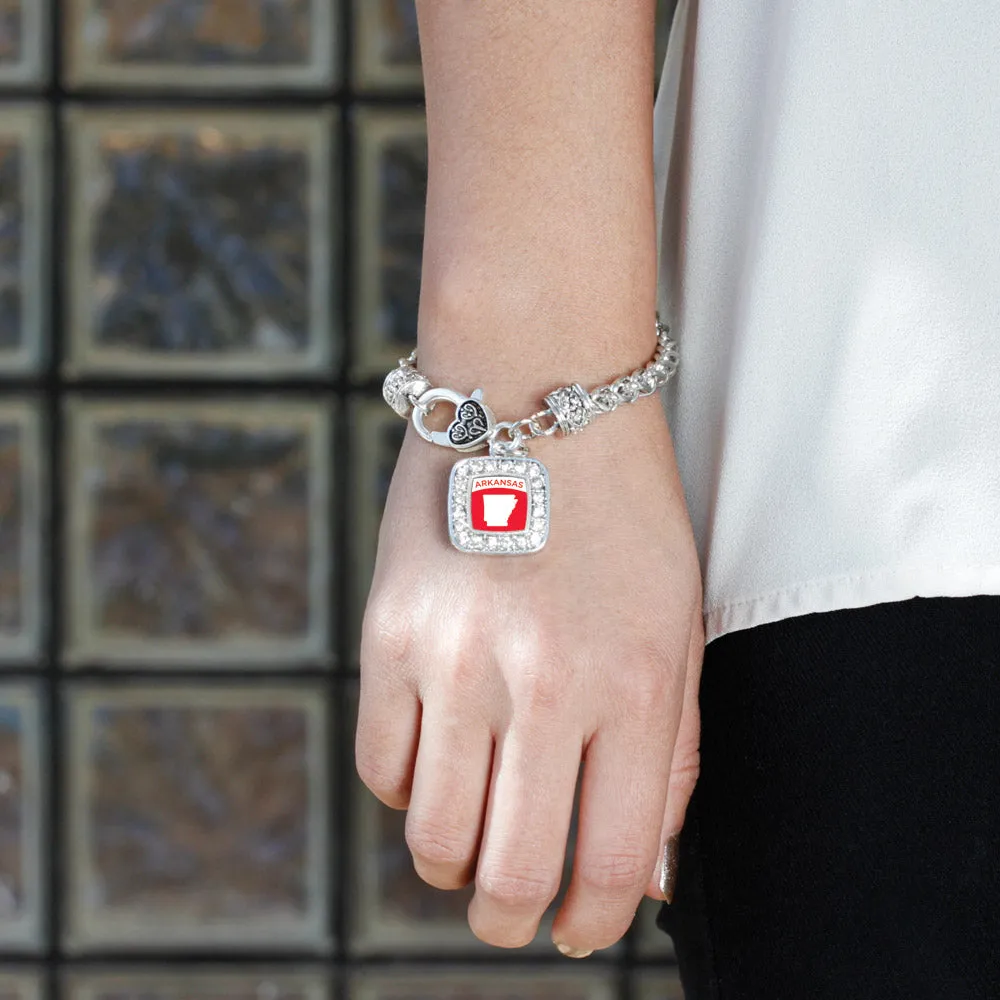 Silver Arkansas Outline Square Charm Braided Bracelet