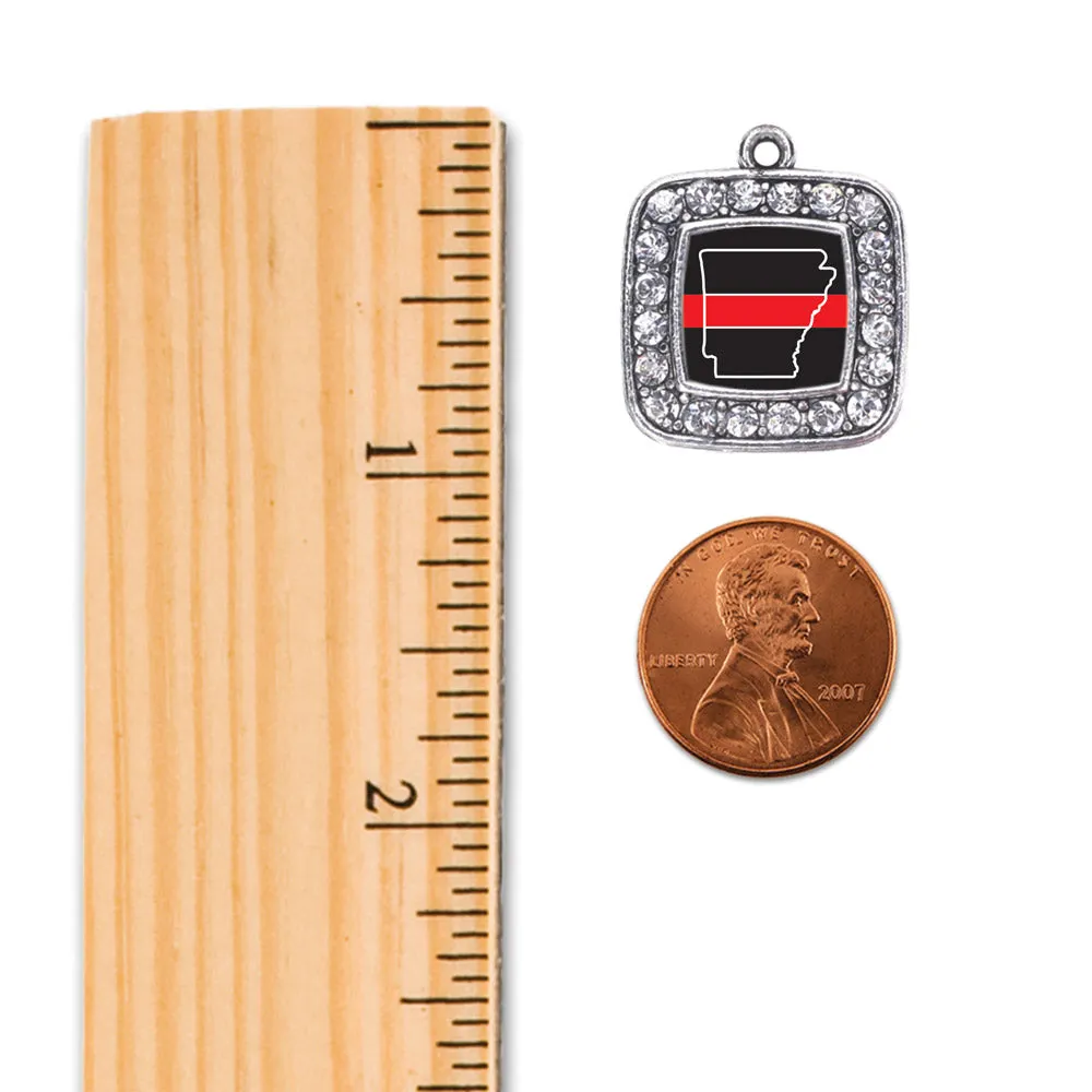 Silver Arkansas Thin Red Line Square Charm Braided Bracelet