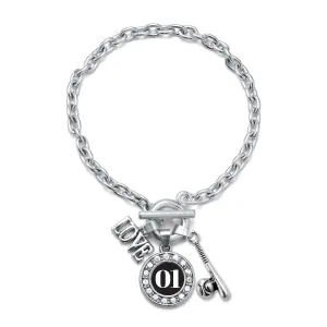 Silver Baseball Bat - Sports Number 01 Circle Charm Toggle Bracelet