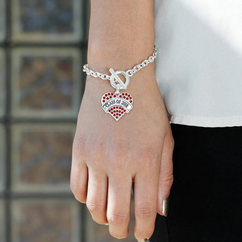 Silver Class of 2018 Red Red Pave Heart Charm Toggle Bracelet