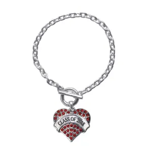 Silver Class of 2018 Red Red Pave Heart Charm Toggle Bracelet