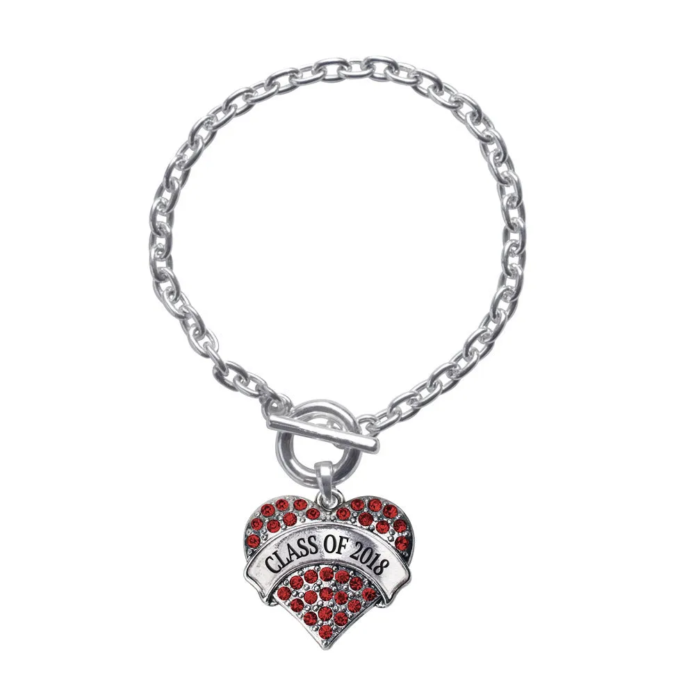 Silver Class of 2018 Red Red Pave Heart Charm Toggle Bracelet