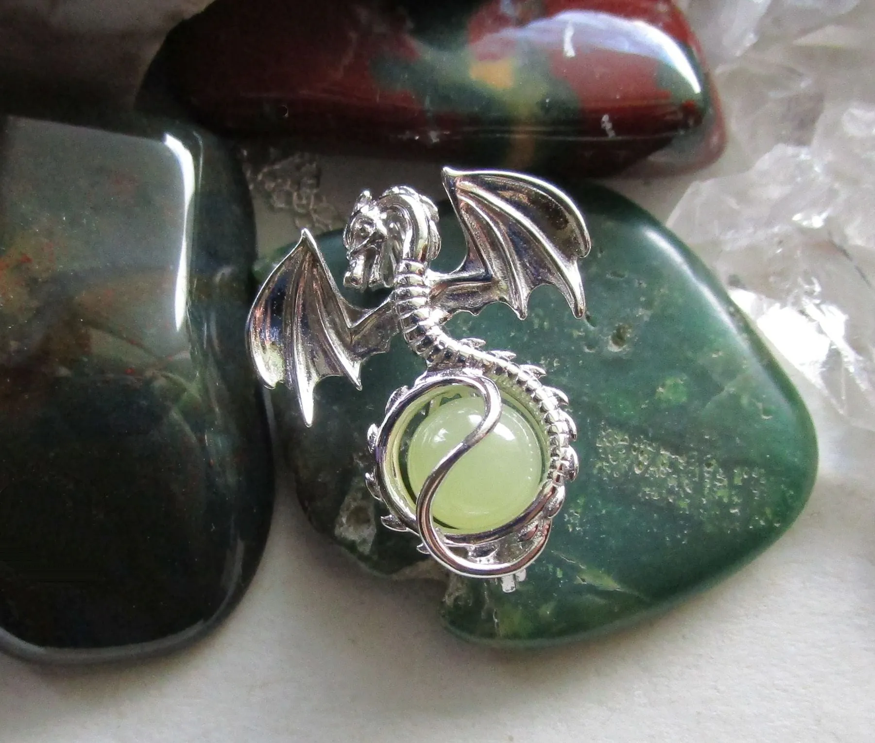 Silver Dragon Locket Cage with Yellow Citrine Crystal Ball Pendant Necklace