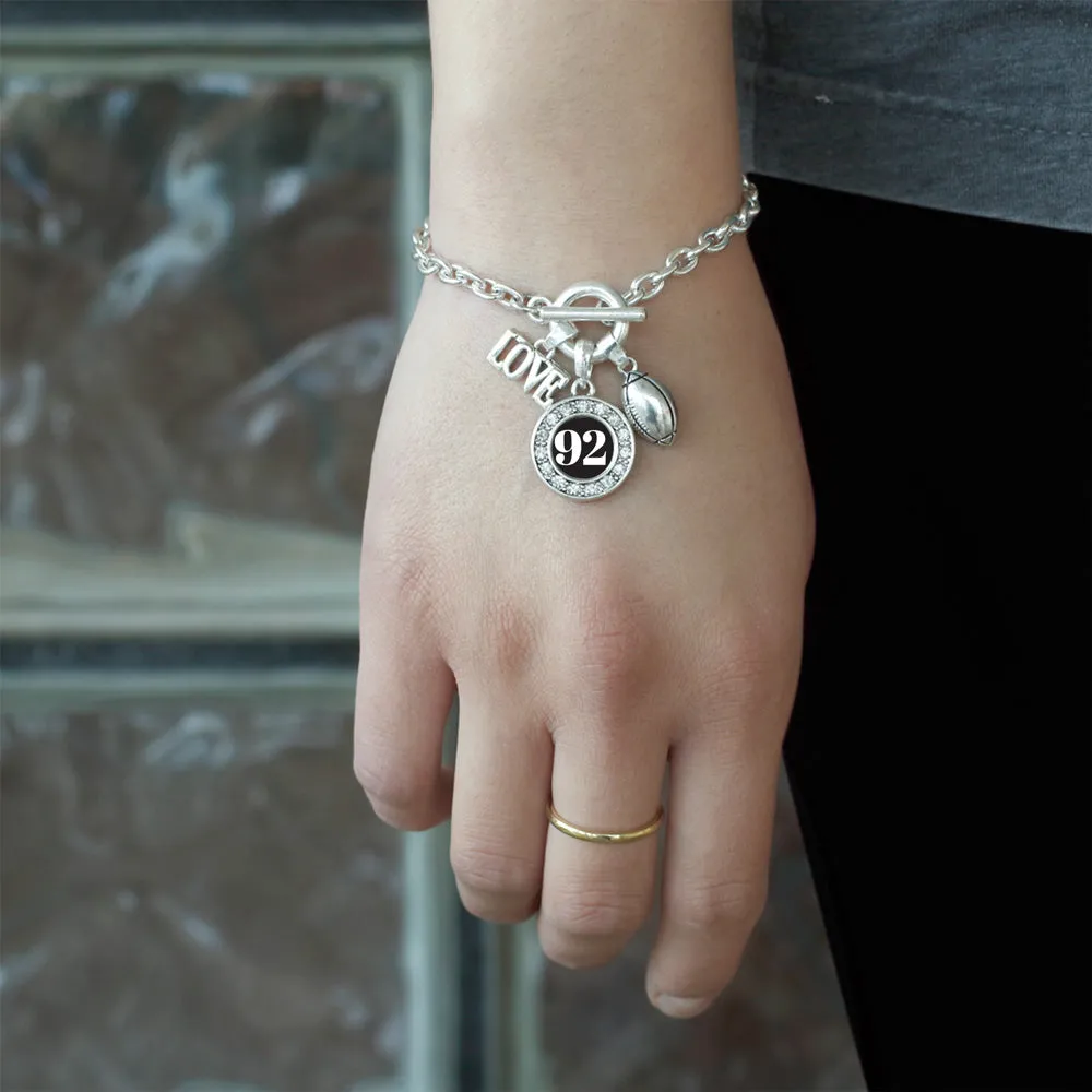 Silver Football - Sports Number 92 Circle Charm Toggle Bracelet