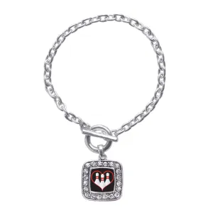Silver I Heart Bowling Square Charm Toggle Bracelet