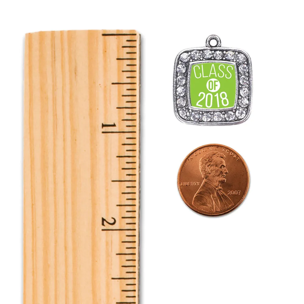 Silver Lime Green Class of 2018 Square Charm Braided Bracelet