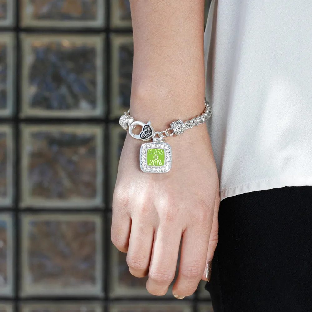 Silver Lime Green Class of 2018 Square Charm Braided Bracelet