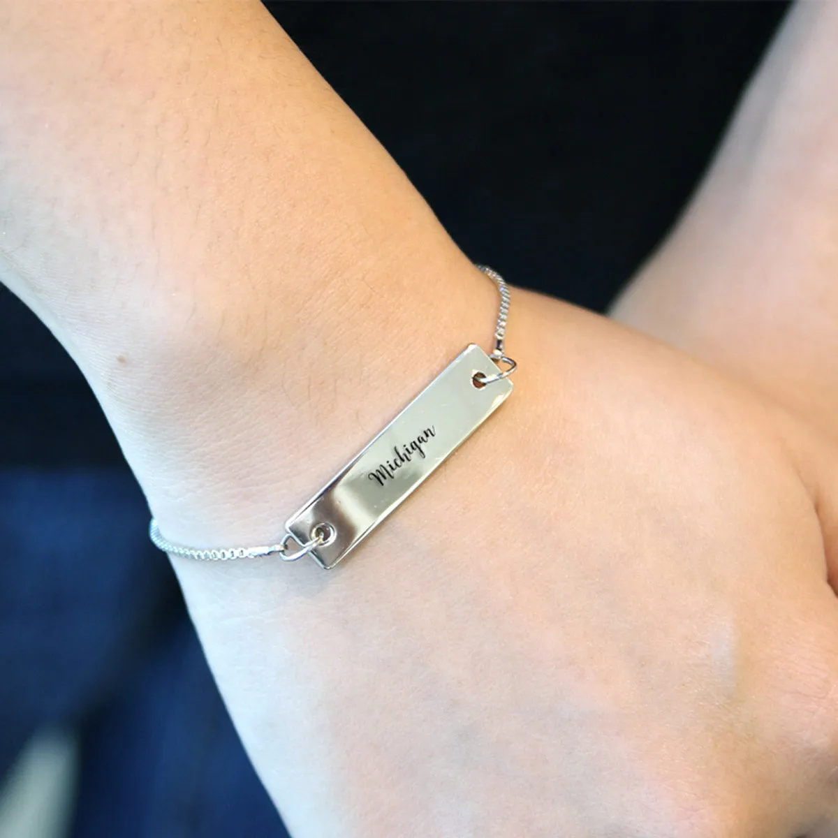 Silver Michigan Adjustable Bar Bracelet