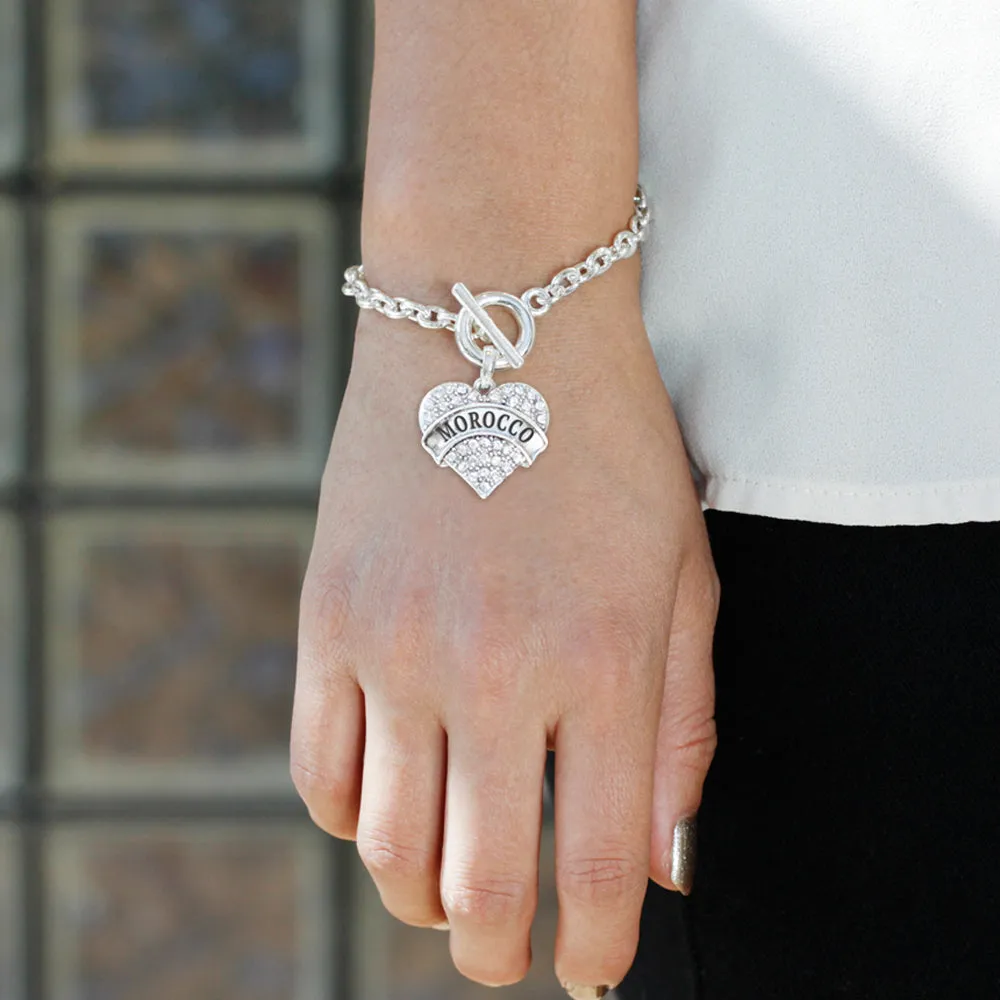 Silver Morocco Pave Heart Charm Toggle Bracelet