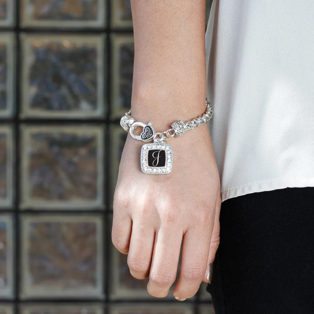 Silver My Script Initials - Letter J Square Charm Braided Bracelet