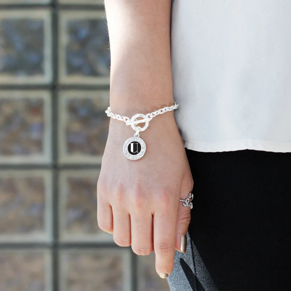 Silver My Vintage Initials - Letter R Circle Charm Toggle Bracelet
