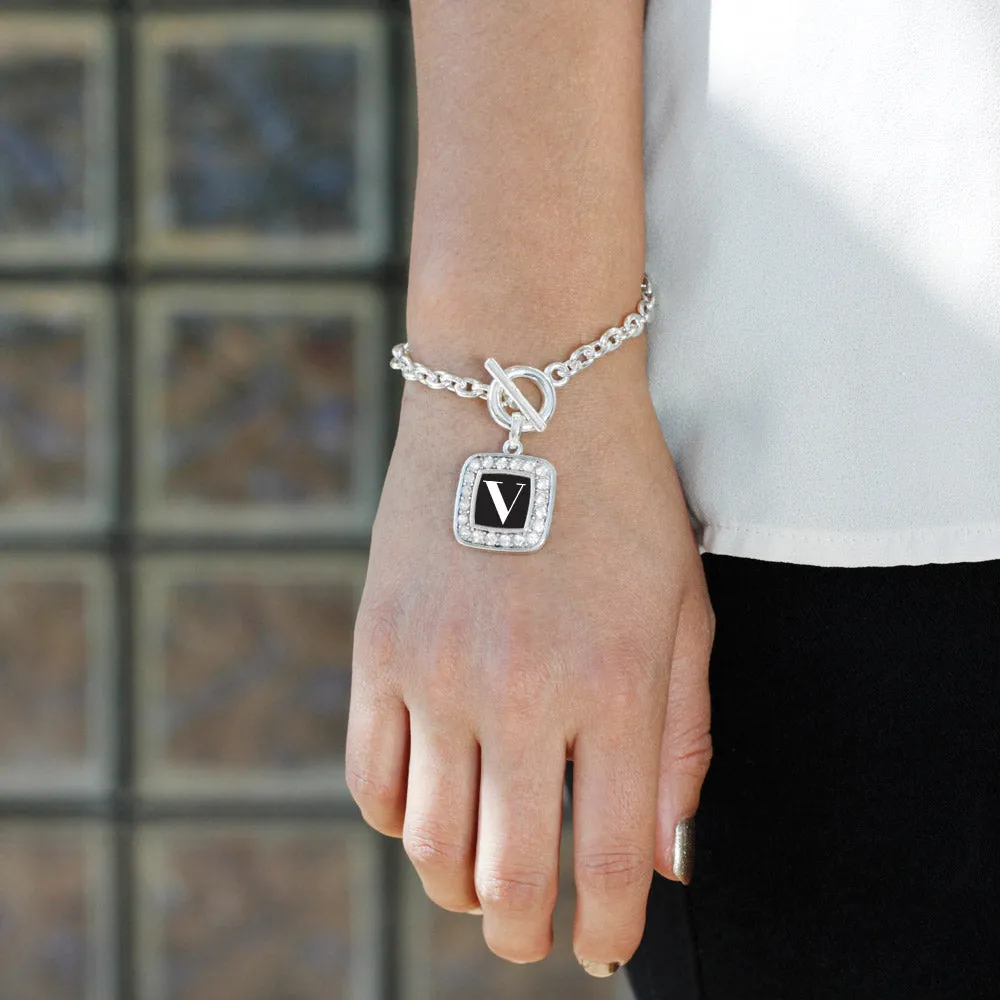 Silver My Vintage Initials - Letter V Square Charm Toggle Bracelet