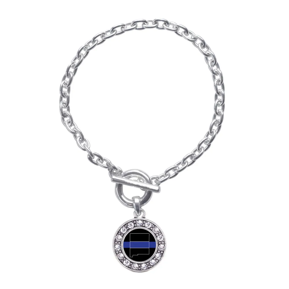 Silver New Mexico Thin Blue Line Circle Charm Toggle Bracelet