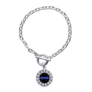 Silver New Mexico Thin Blue Line Circle Charm Toggle Bracelet