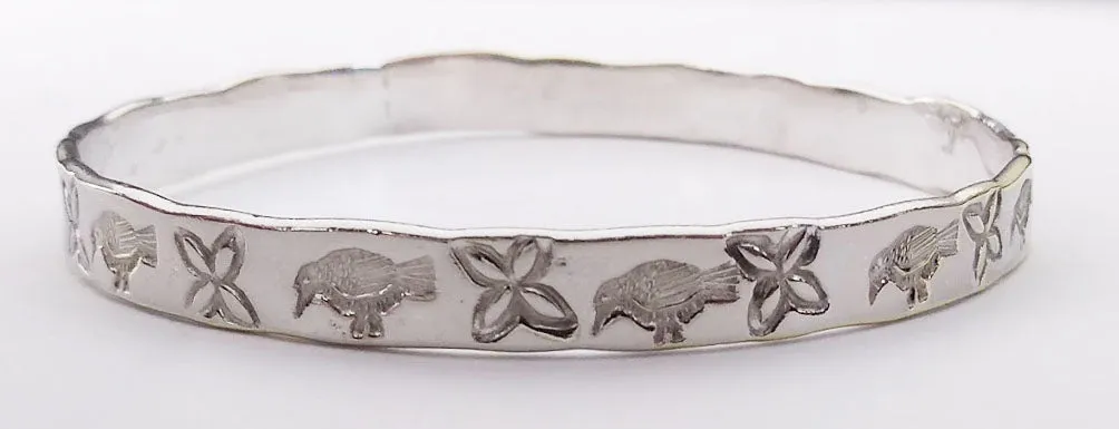Silver Plated Flower & Bird Design Bangle Bracelet