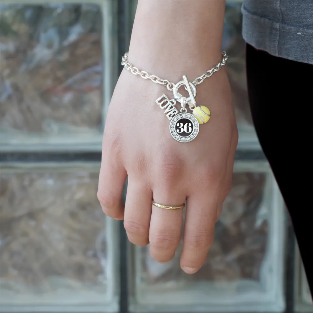 Silver Softball - Sports Number 36 Circle Charm Toggle Bracelet