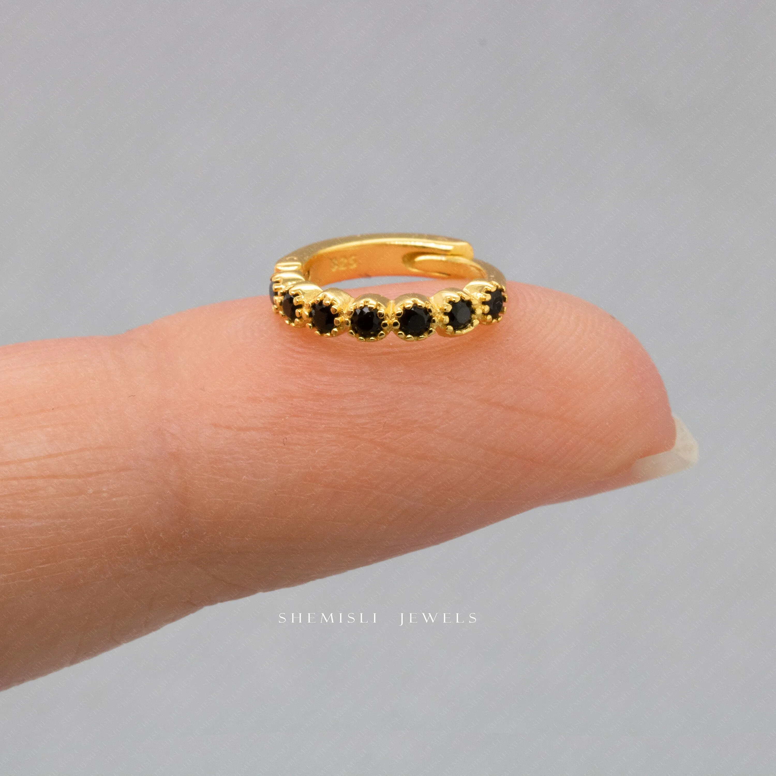 Simple Black cz Conch Hoop Earrings, Huggies, Unisex, Gold, Silver SHEMISLI SH385, SH386, SH387
