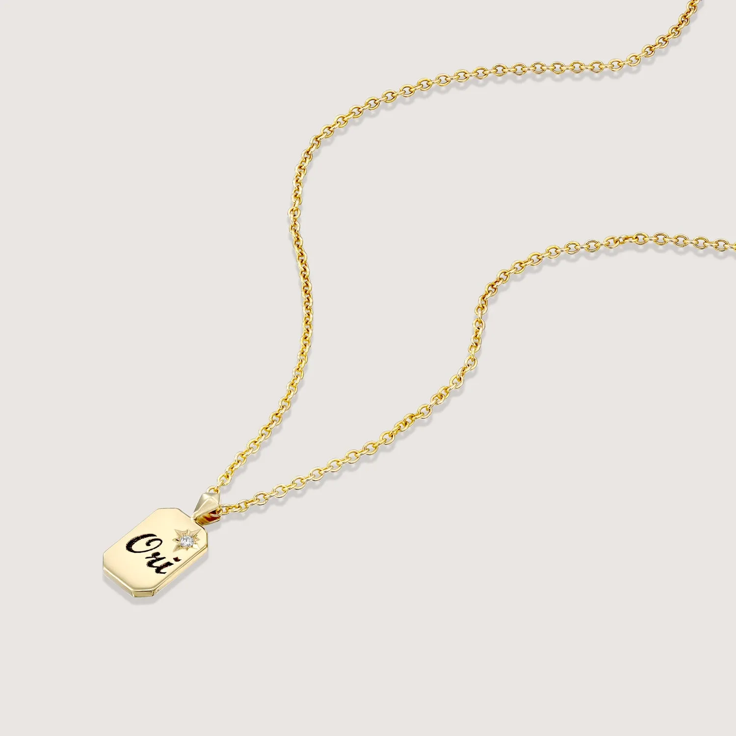 Small Tag Necklace with Diamond & Engraving